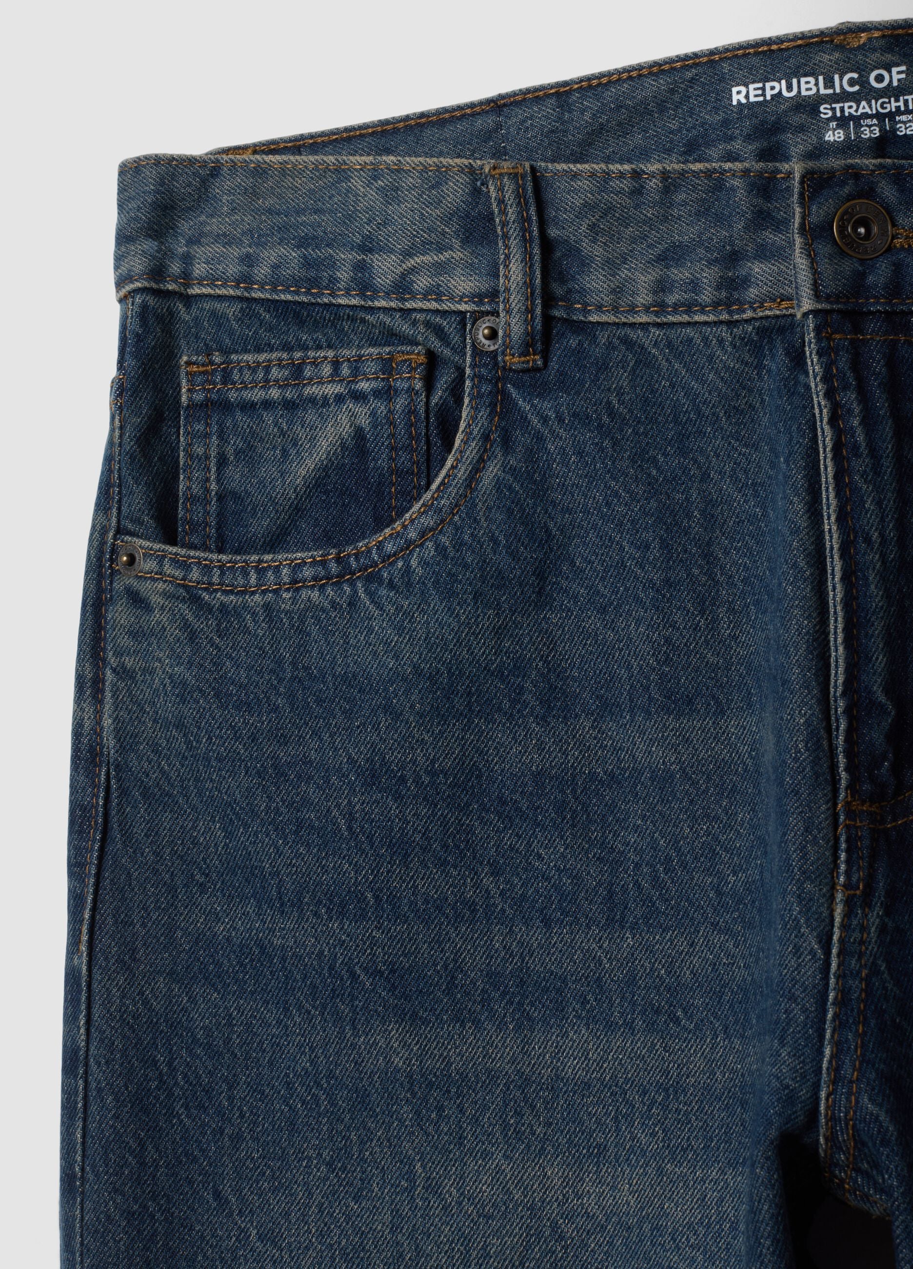 Blue denim straight-fit jeans in pure cotton