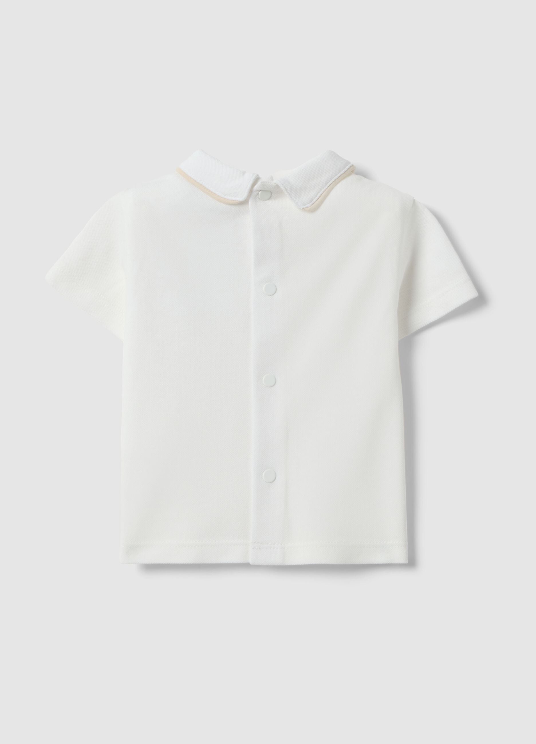 White pure cotton polo shirt for newborns with regular fit and embroidery