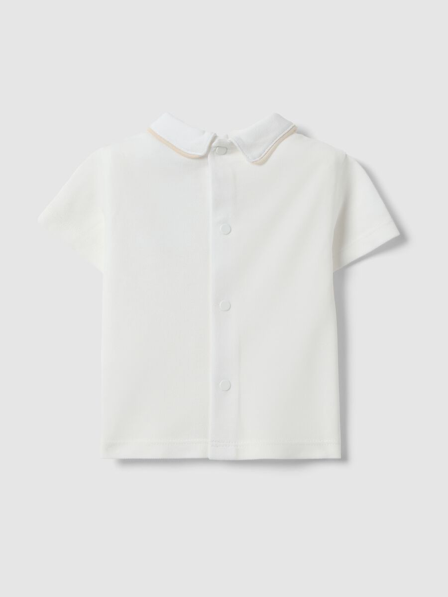 White pure cotton polo shirt for newborns with regular fit and embroidery_1
