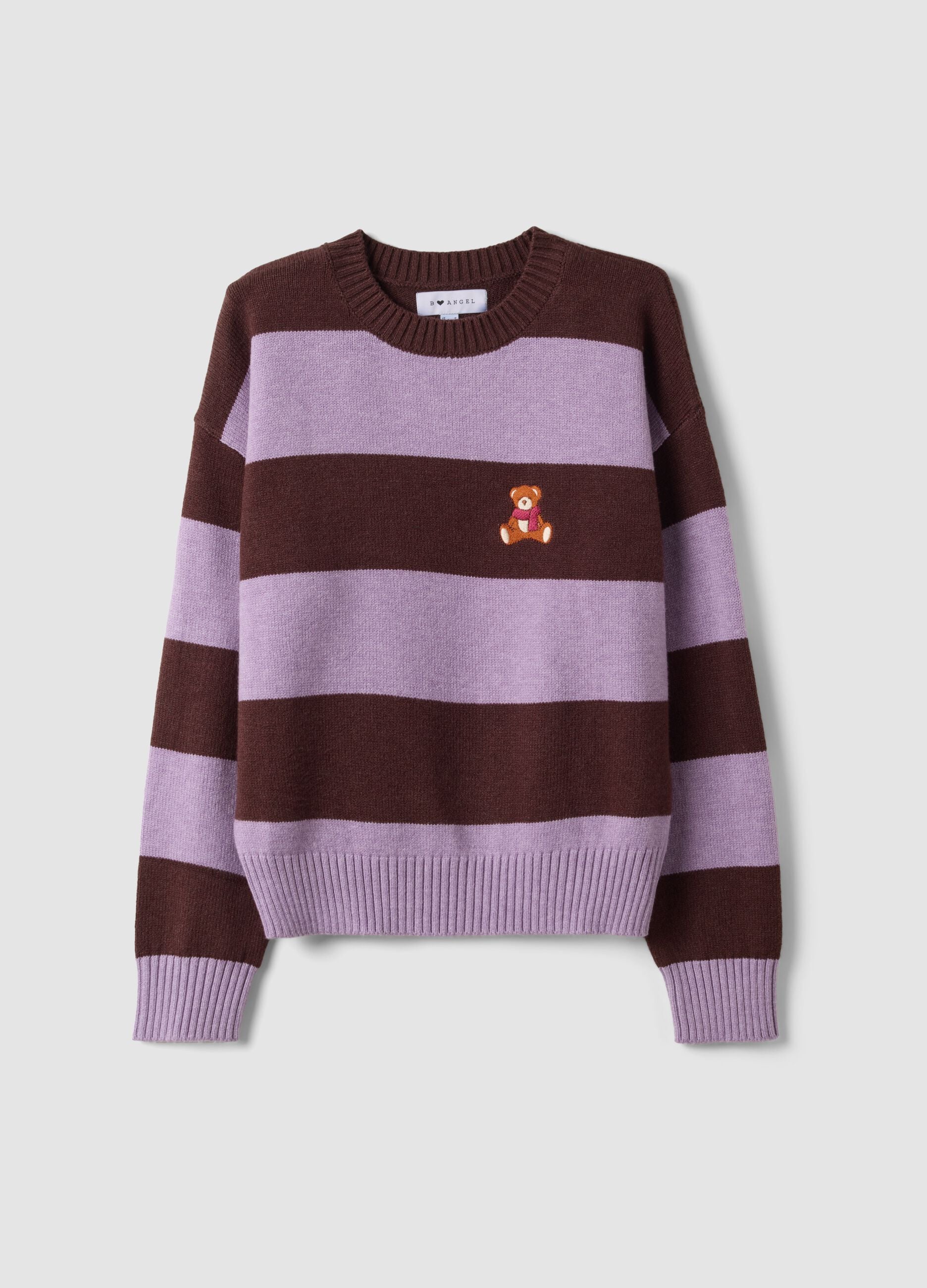 Multicolour striped viscose-blend jumper with teddy bear embroidery, regular fit