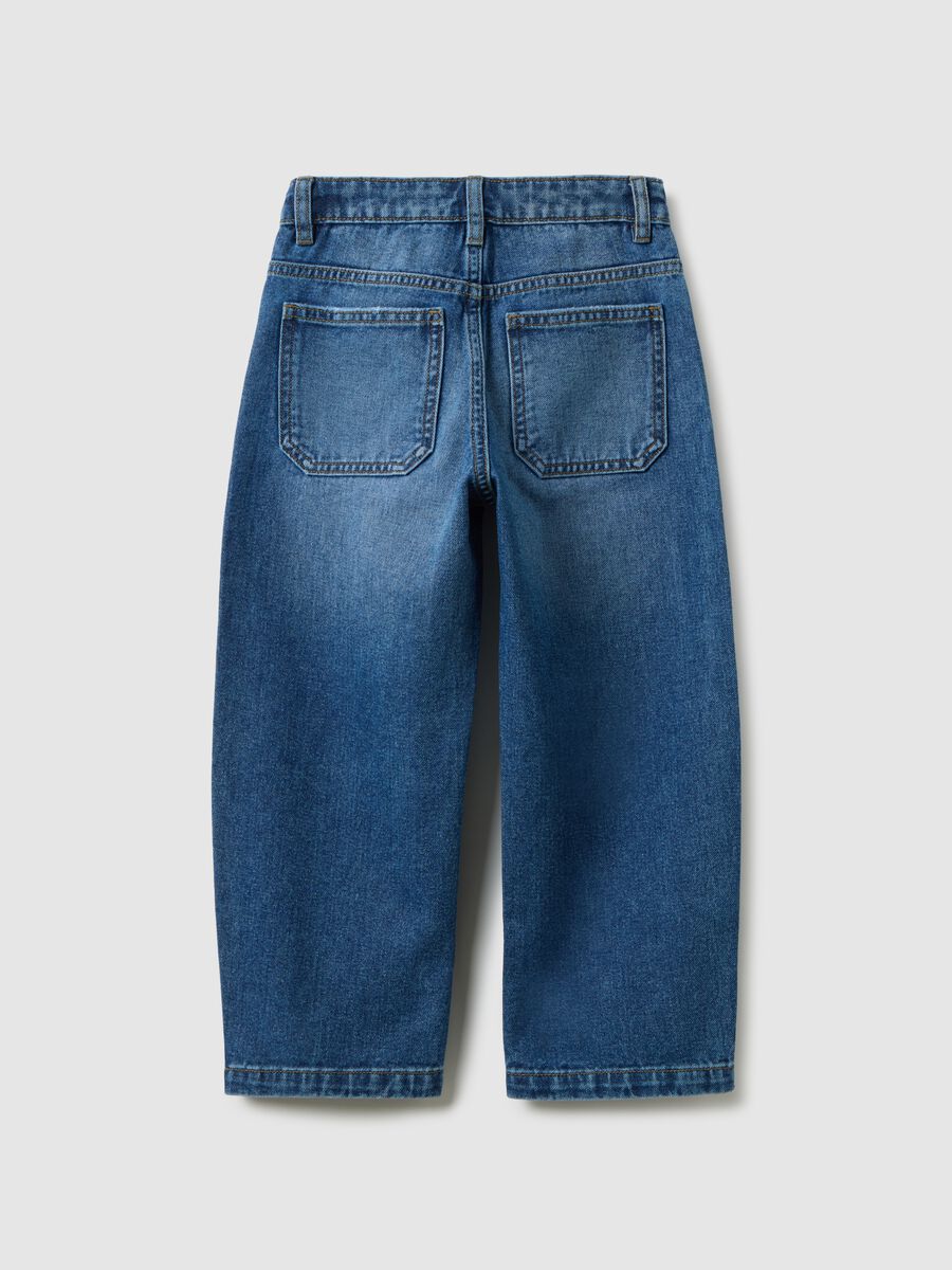 Wide-leg pure cotton blue jeans for children_1