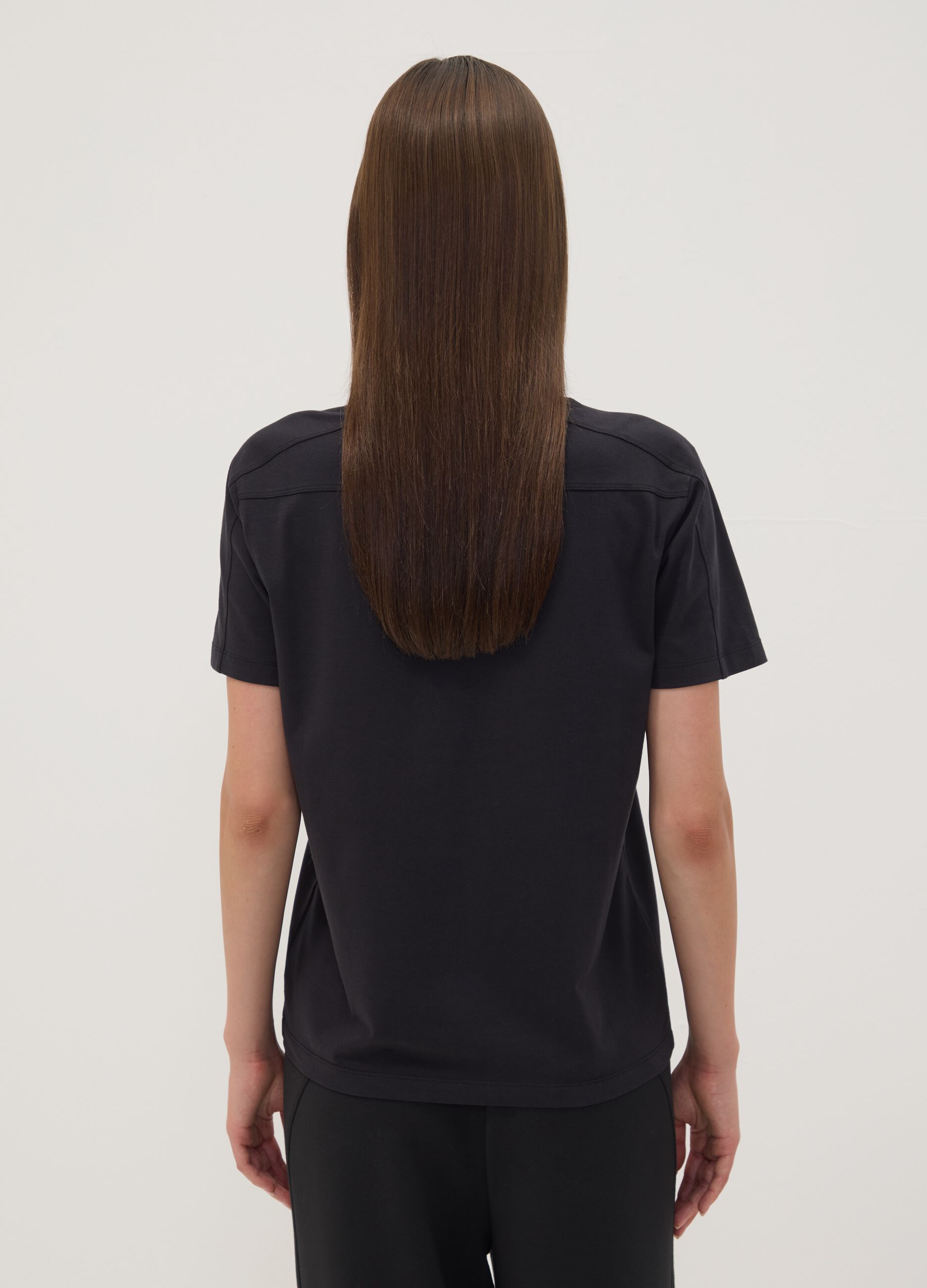Black regular-fit stretch cotton jersey T-shirt with print