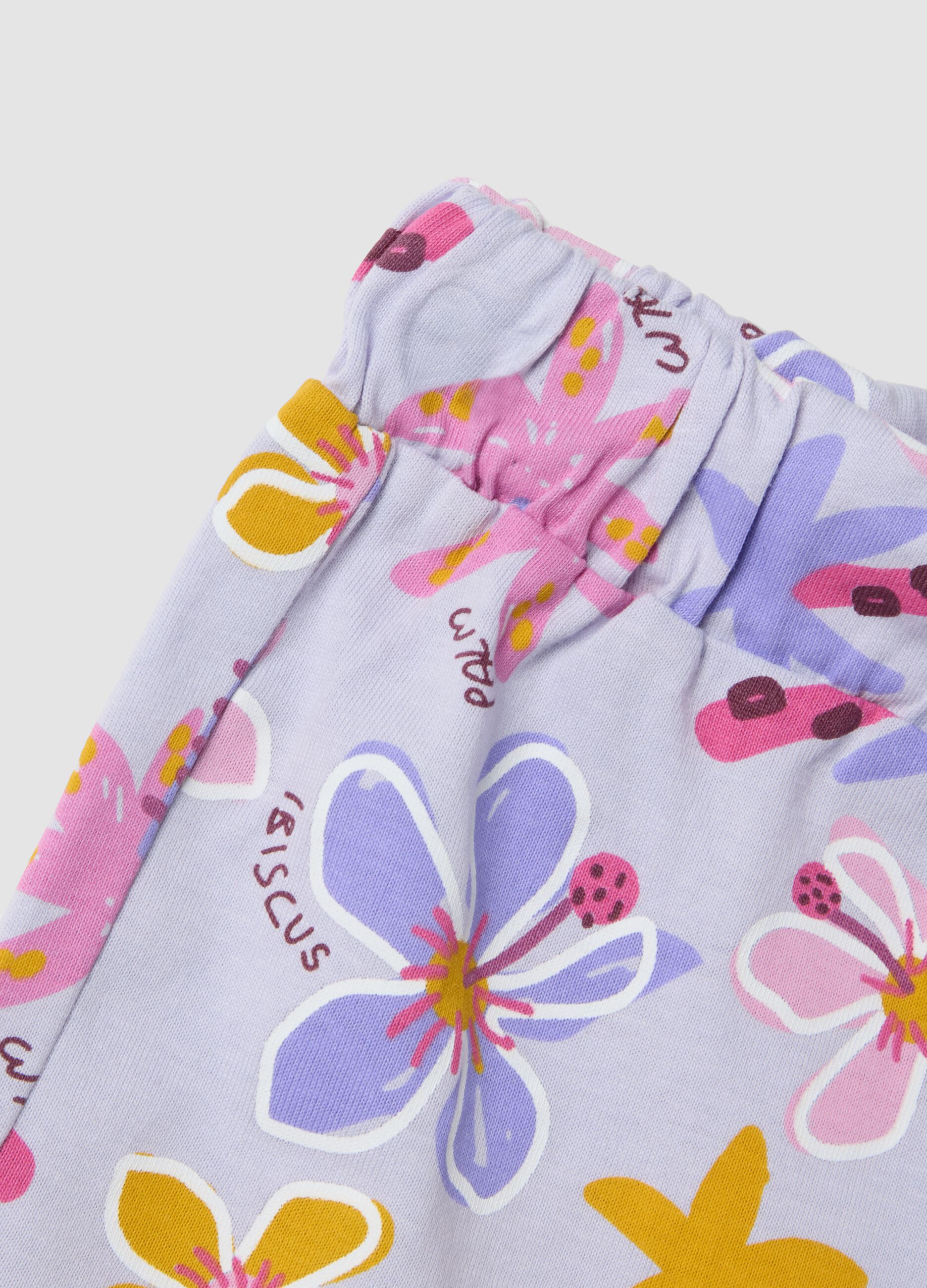 Purple organic cotton floral shorts for baby girl