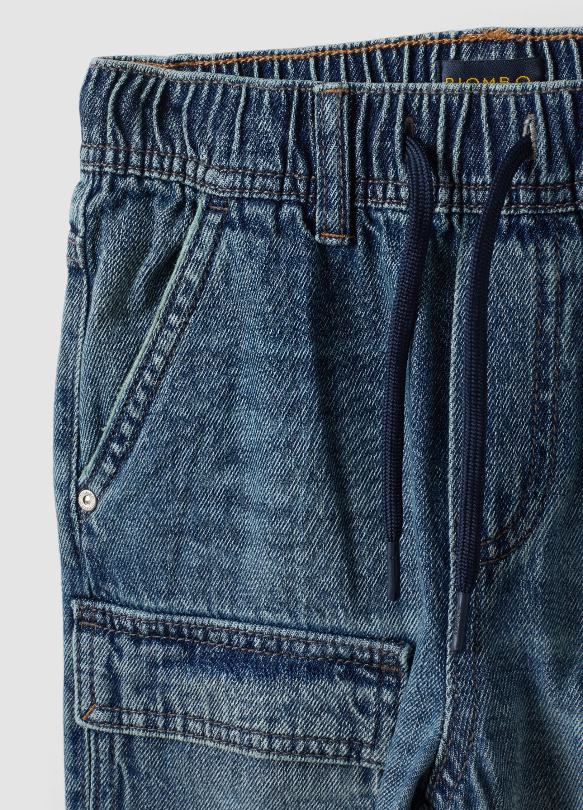 Blue denim joggers in cotton and viscose blend, relaxed fit for boys