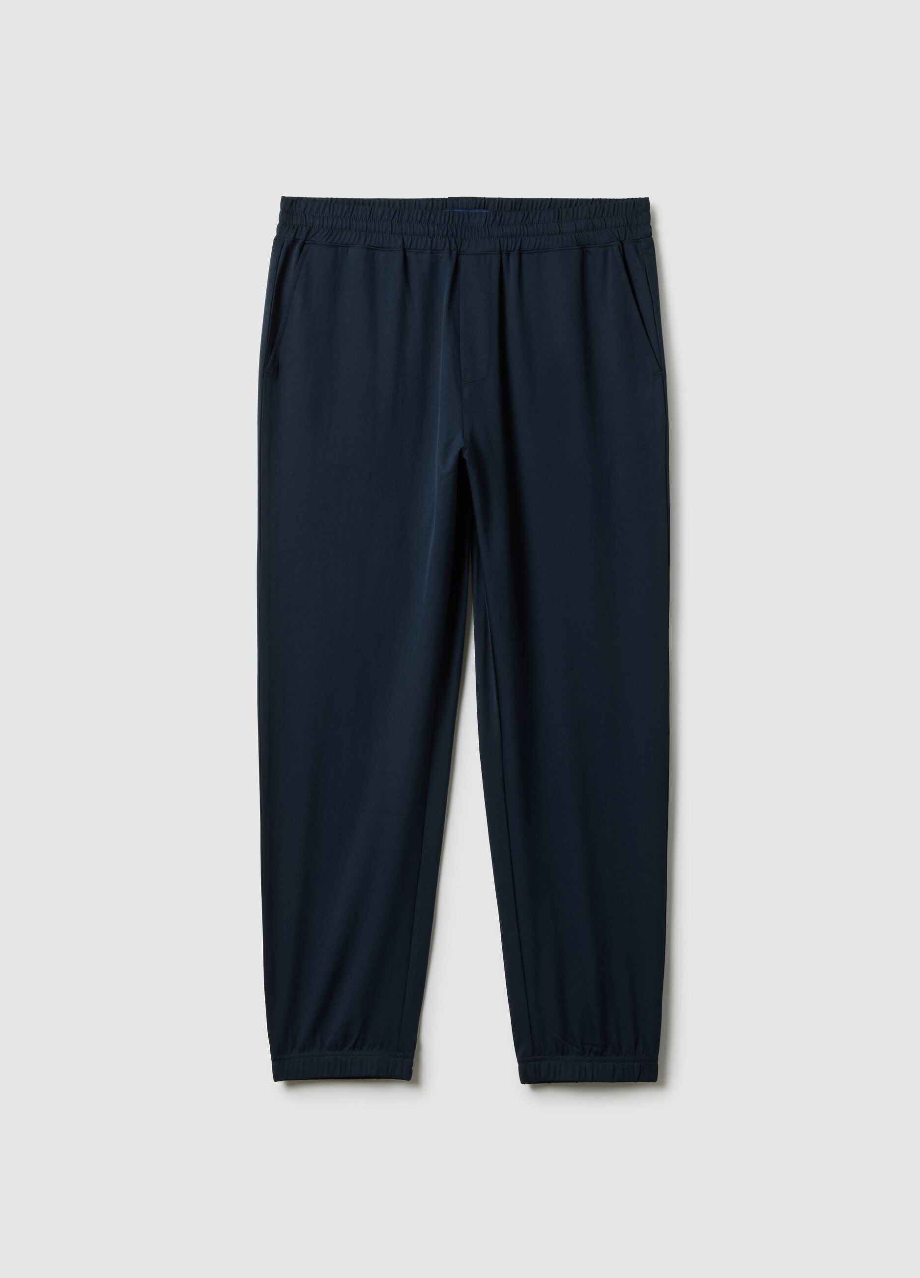 Blue regular fit trousers with elasticated waist