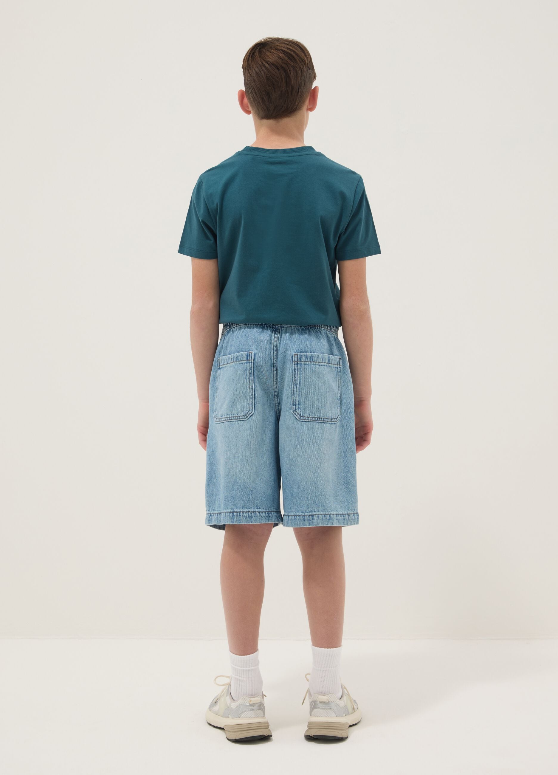 Boys&rsquo; blue denim shorts in cotton blend, straight fit