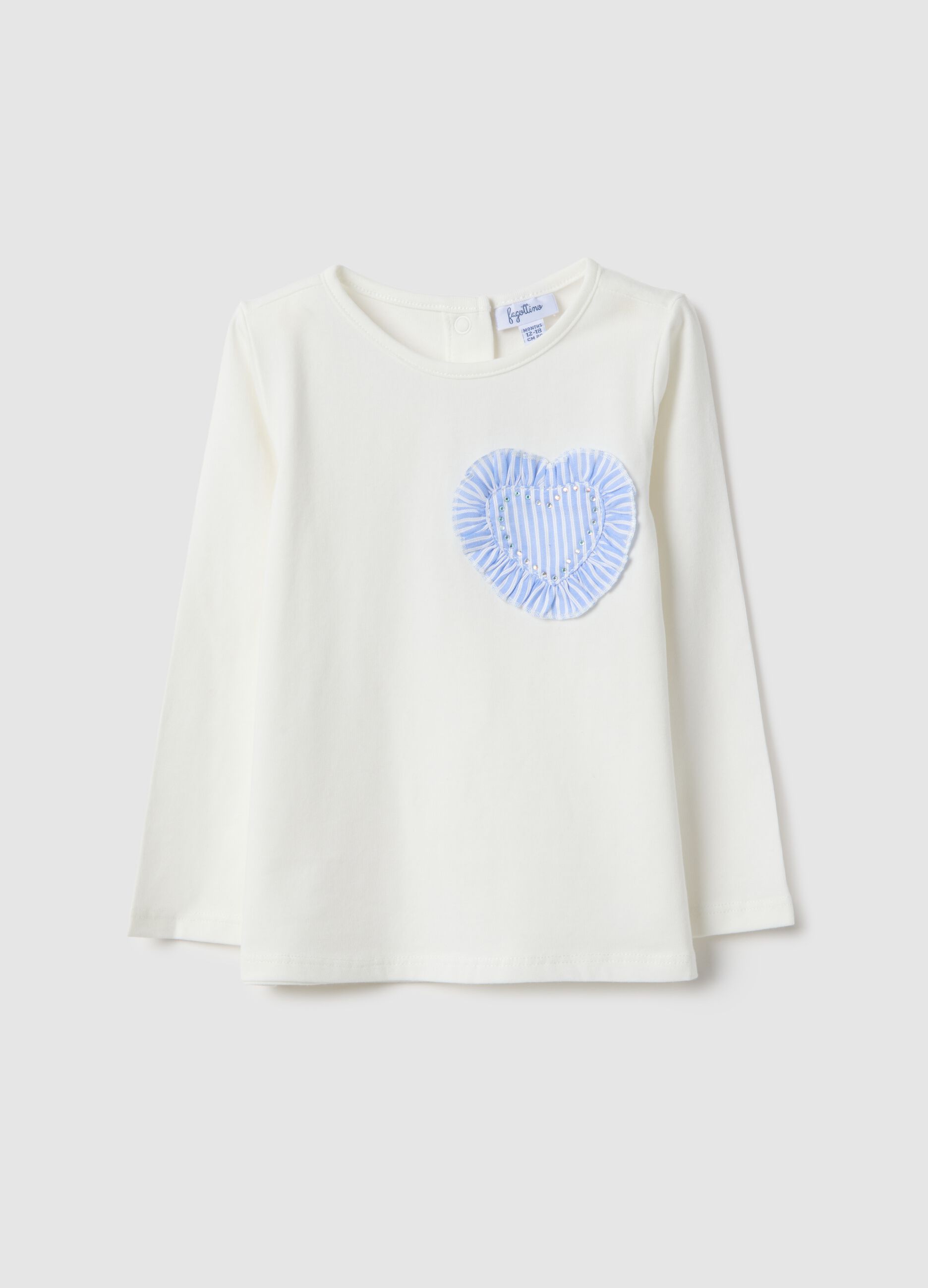 White stretch cotton regular fit girl's T-shirt with heart
