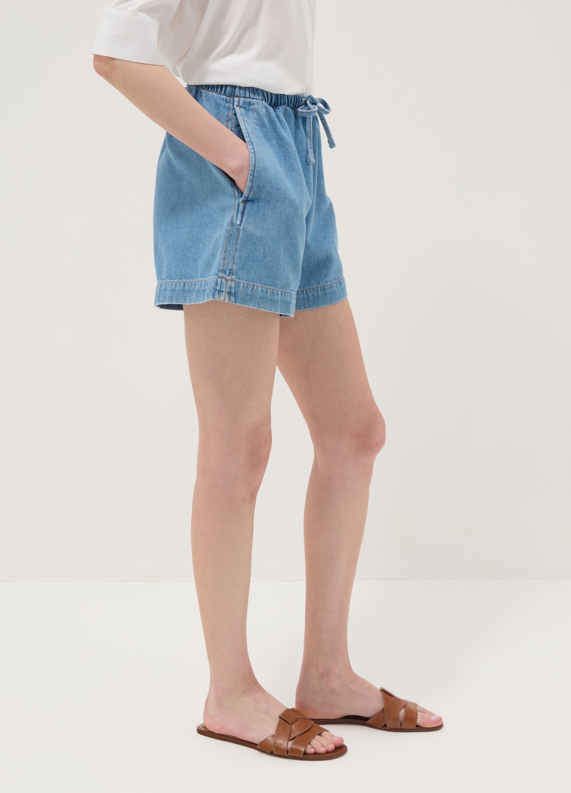 Light blue pure cotton denim shorts