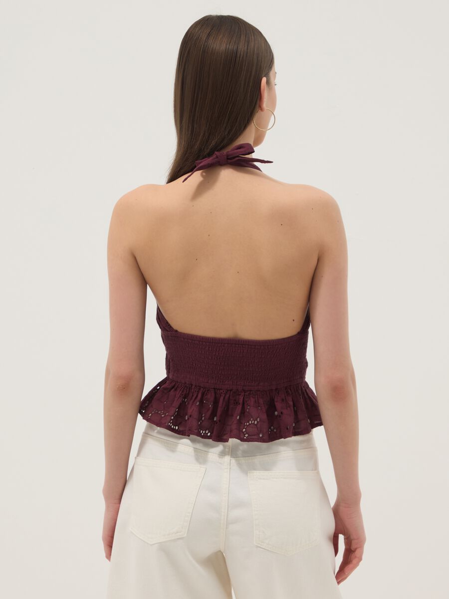 Top viola in puro cotone con scollo all'americana_3
