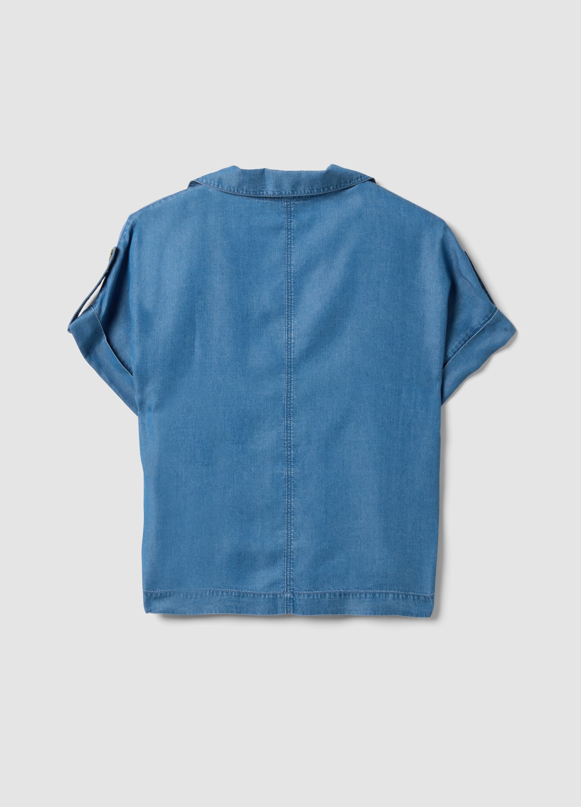 Light blue pure lyocell shirt with patterned collar