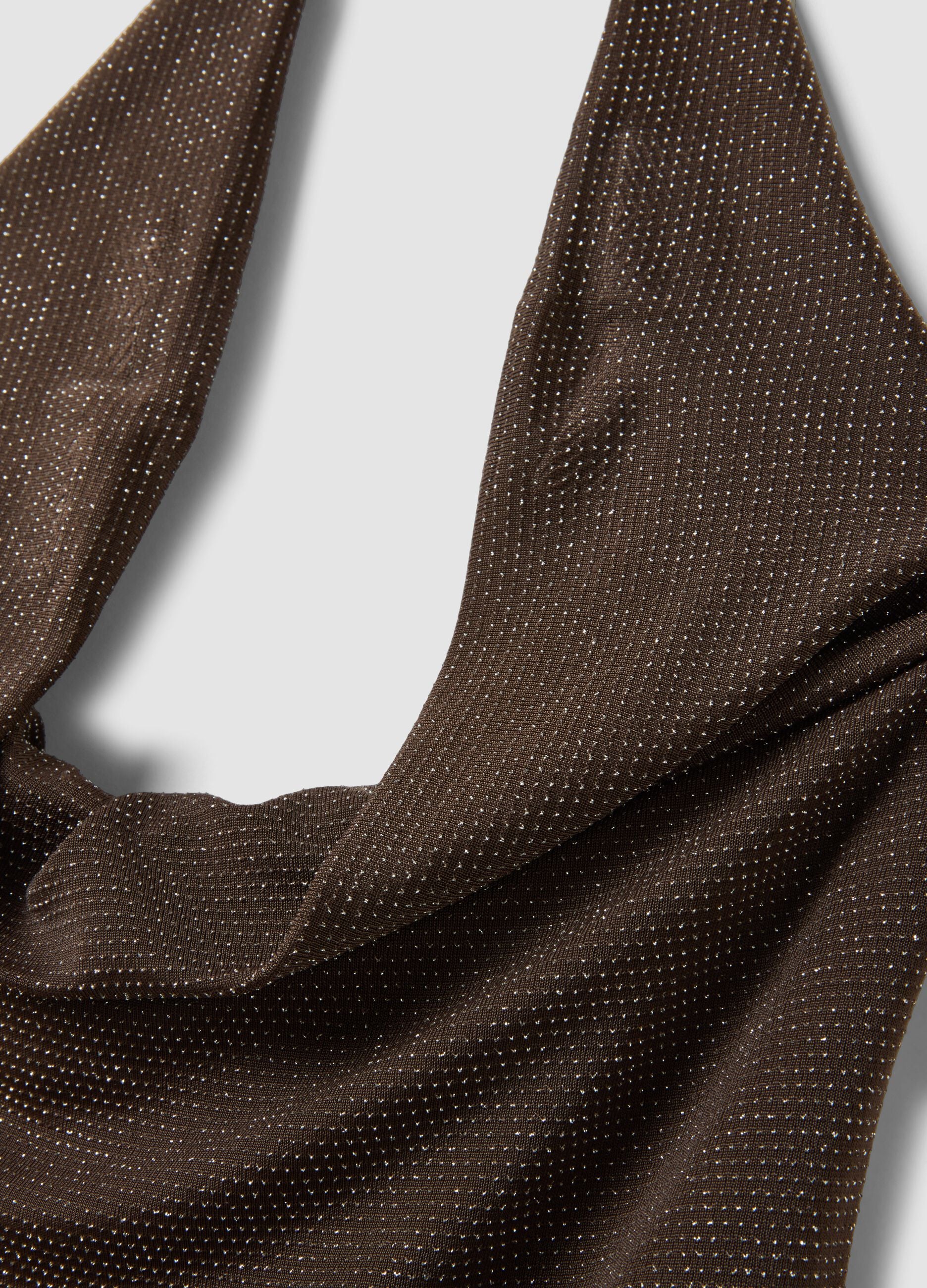 Brown halter-neck top in stretch fabric, regular fit