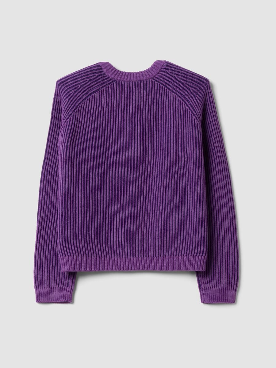 Purple pure cotton ribbed crew-neck cardigan_6