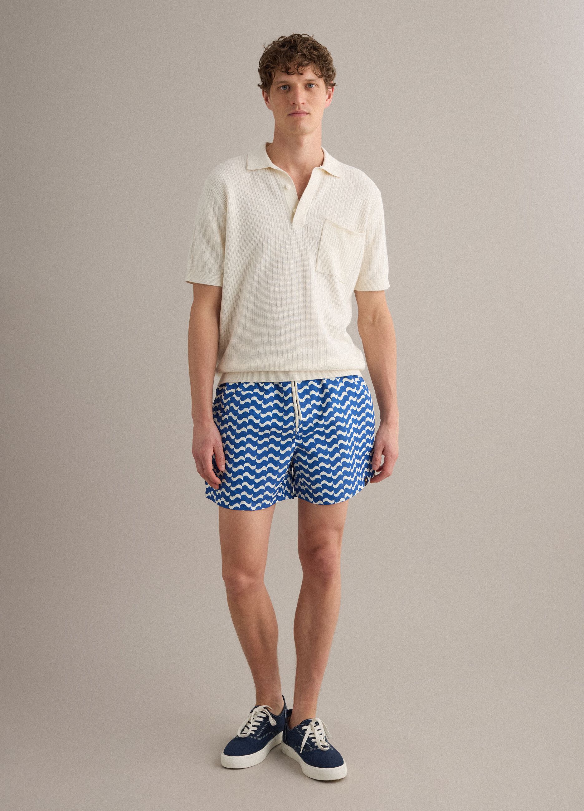 Boxer mare blu con fantasia ondulata