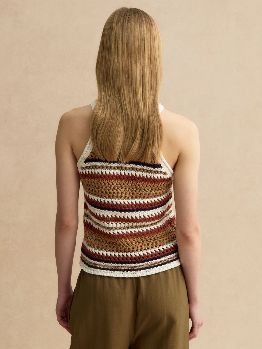 Multicolour striped fitted knitted cotton-blend top_3