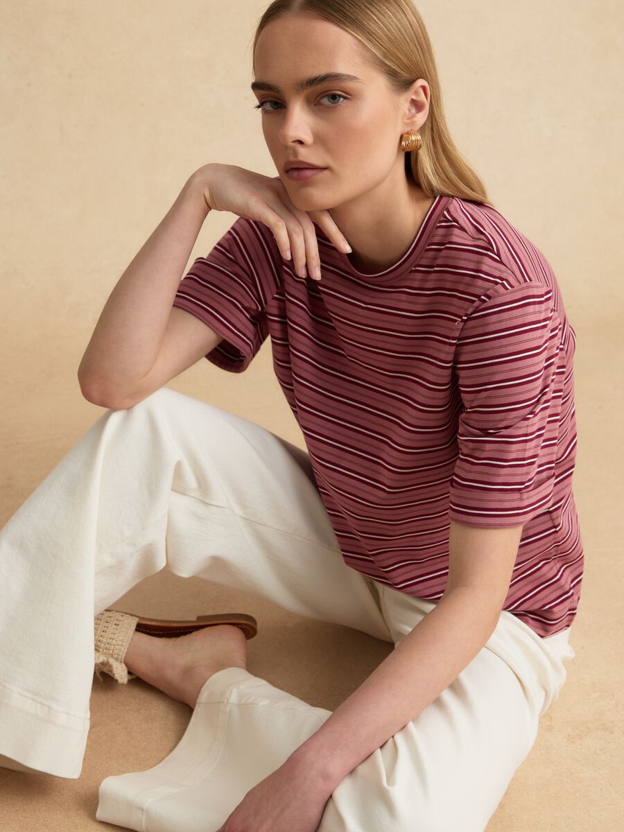 Pink striped cotton-blend T-shirt_0