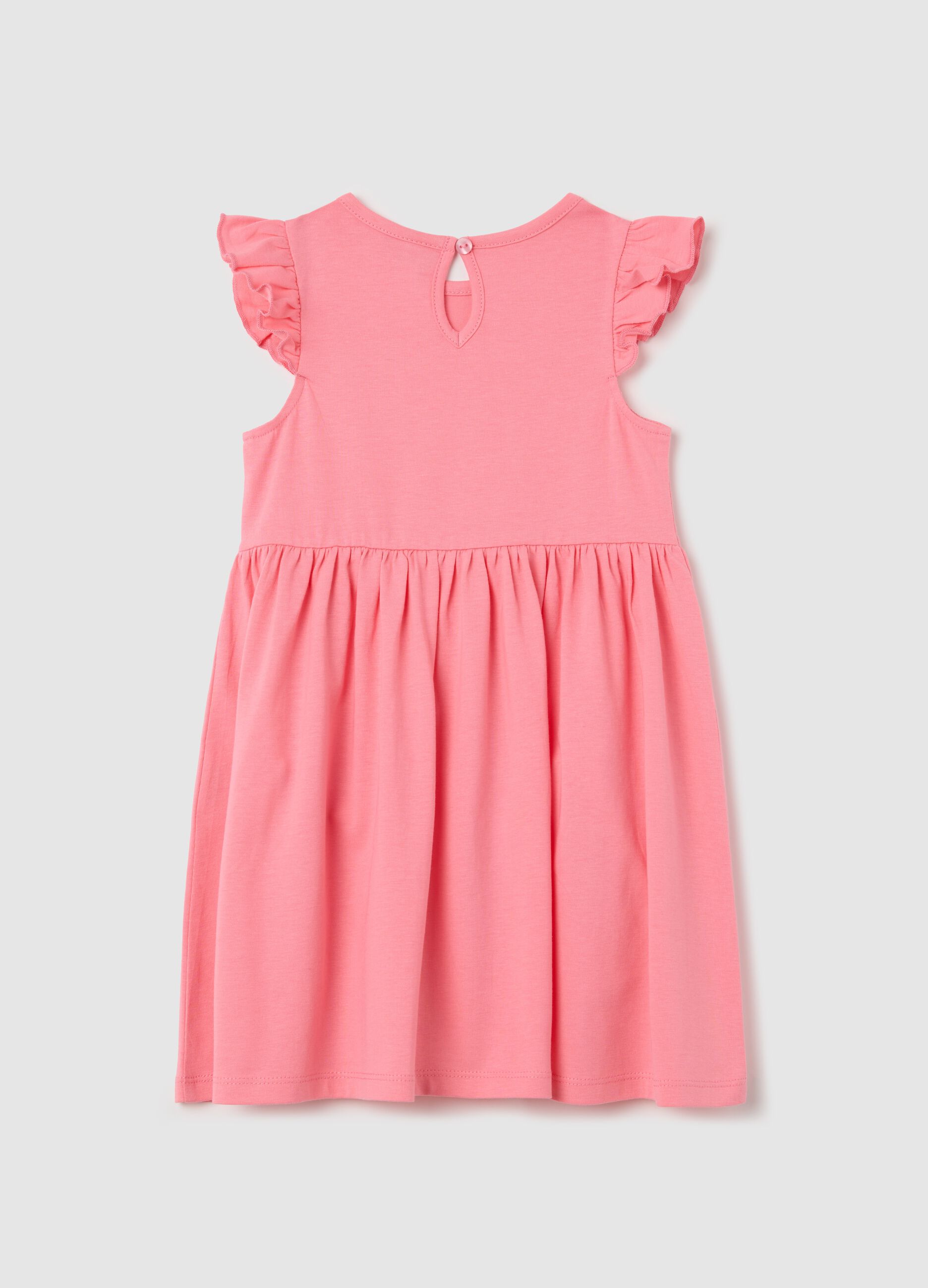 Girls&rsquo; pink dress in 100% cotton with puff sleeves