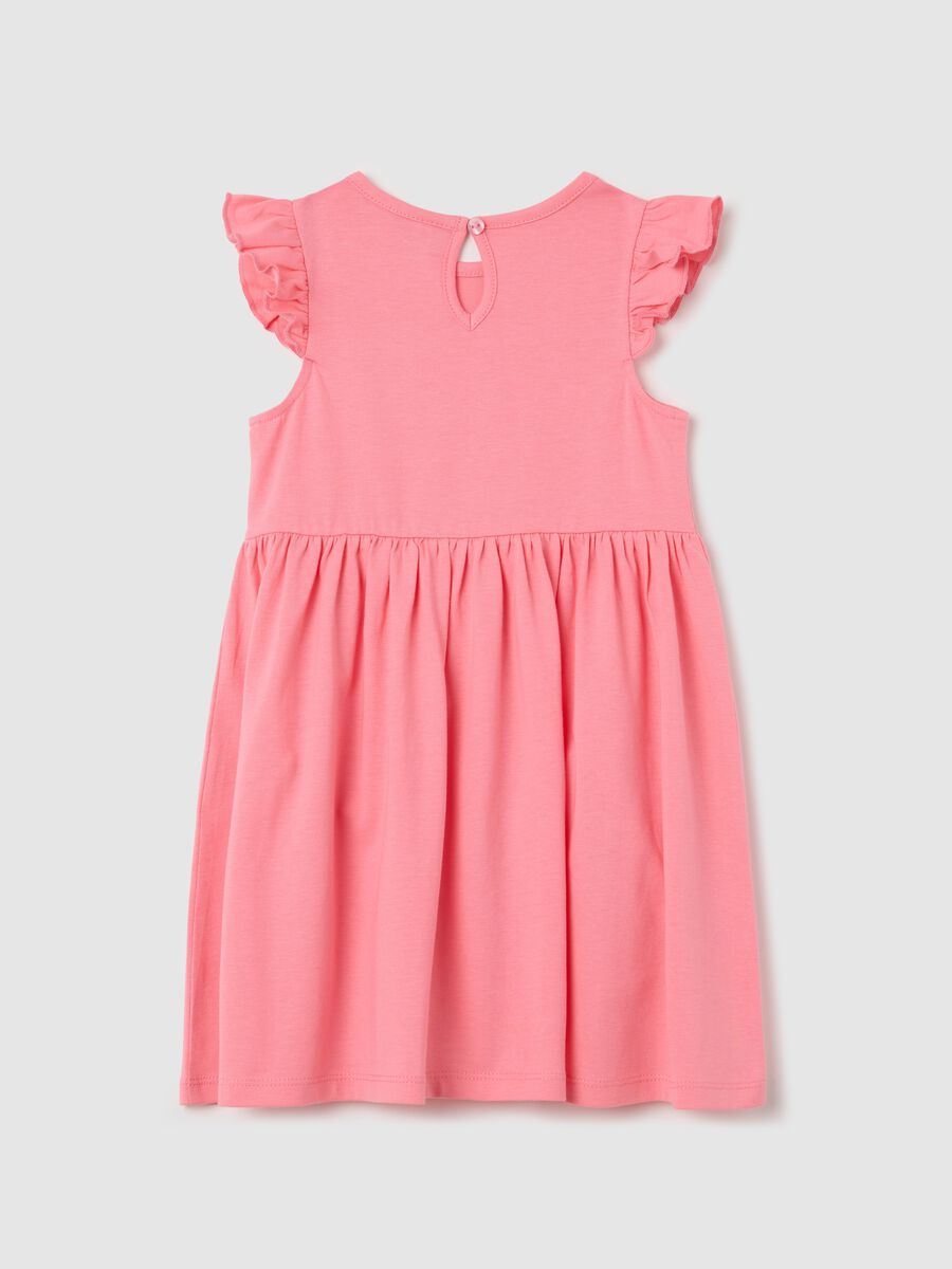 Girls&rsquo; pink dress in 100% cotton with puff sleeves_1
