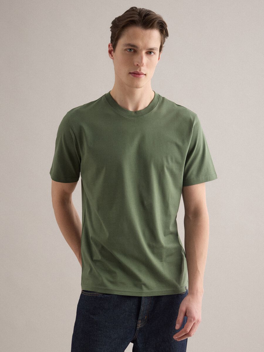 Green pure cotton crew neck T-shirt relaxed fit_3
