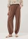 Brown viscose-blend trousers with elasticated cuffs, regular fit_1