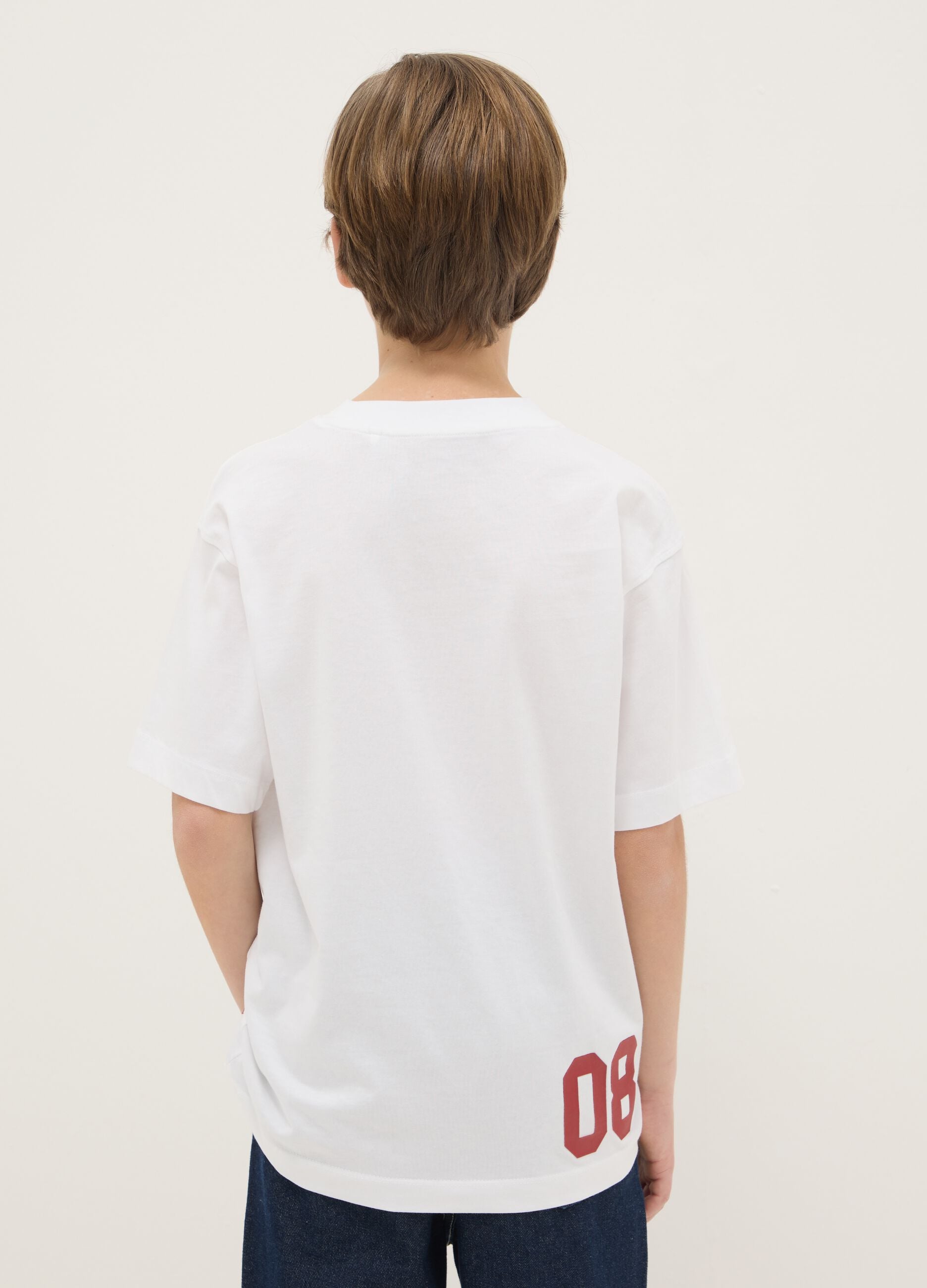 Teen boys' white pure cotton T-shirt in relaxed fit with print