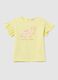 Yellow T-shirt in cotton with print and flounce_0