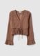Brown pure cotton regular fit shirt with ruffles_4