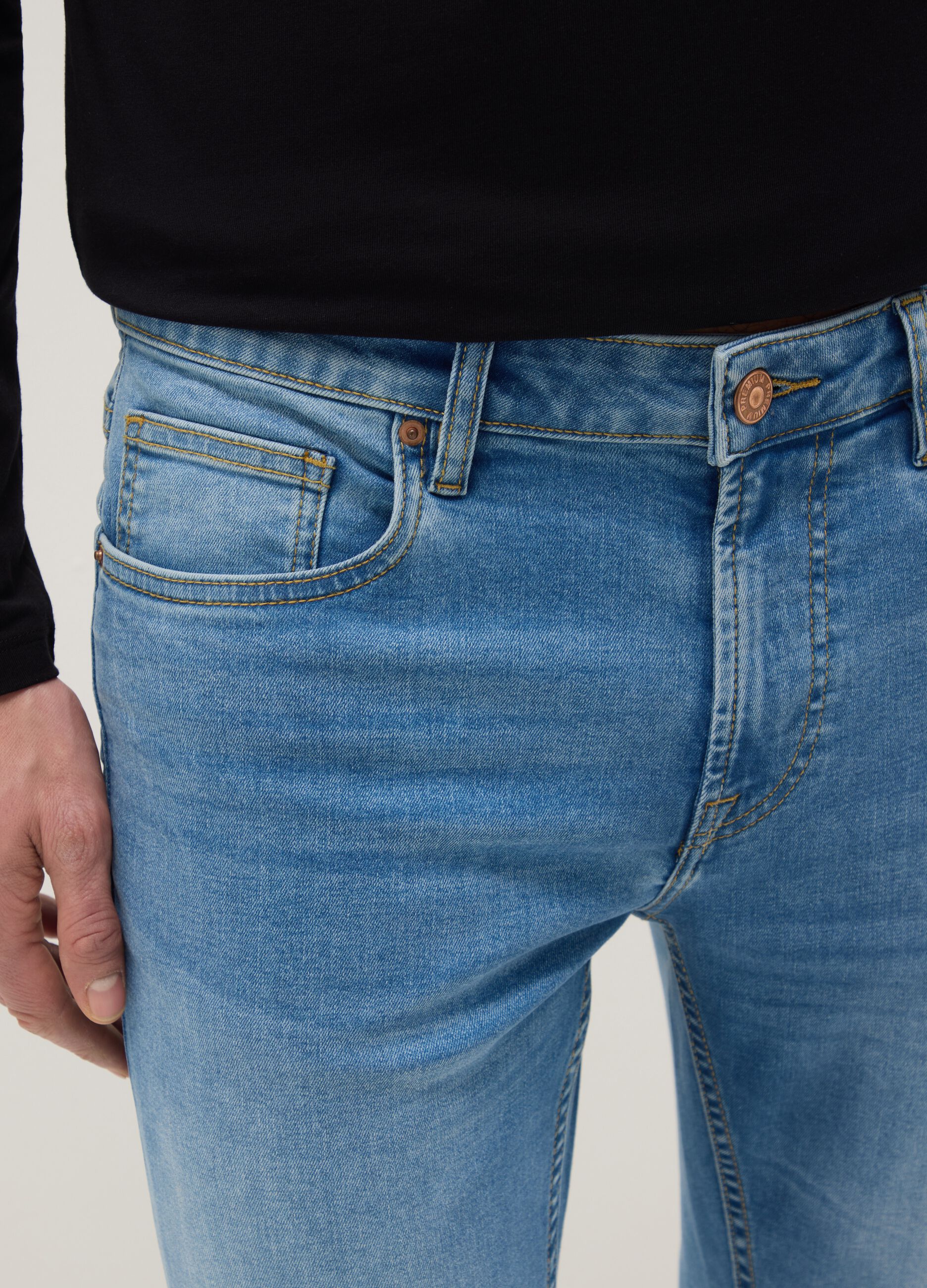 Light Blue Stretch Denim Skinny Fit Jeans